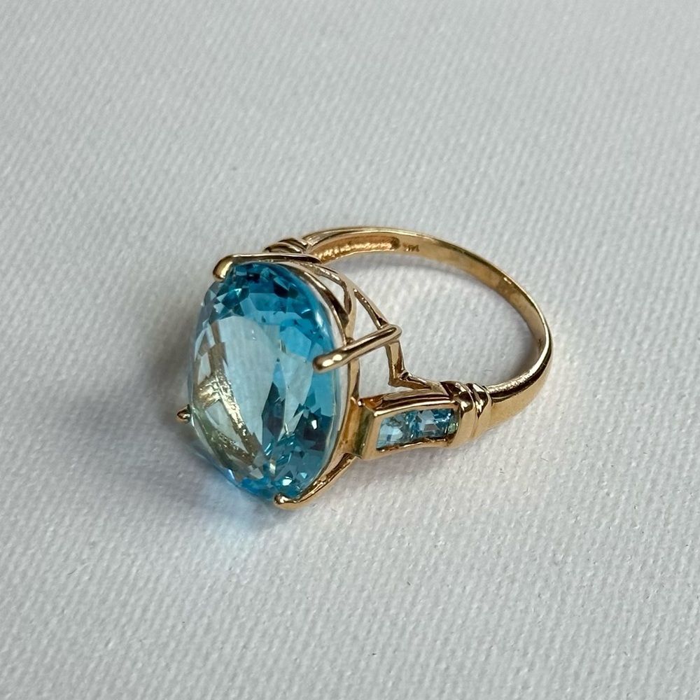 14K Gold Sky Blue Topaz Cocktail Ring Statement Jewelry
